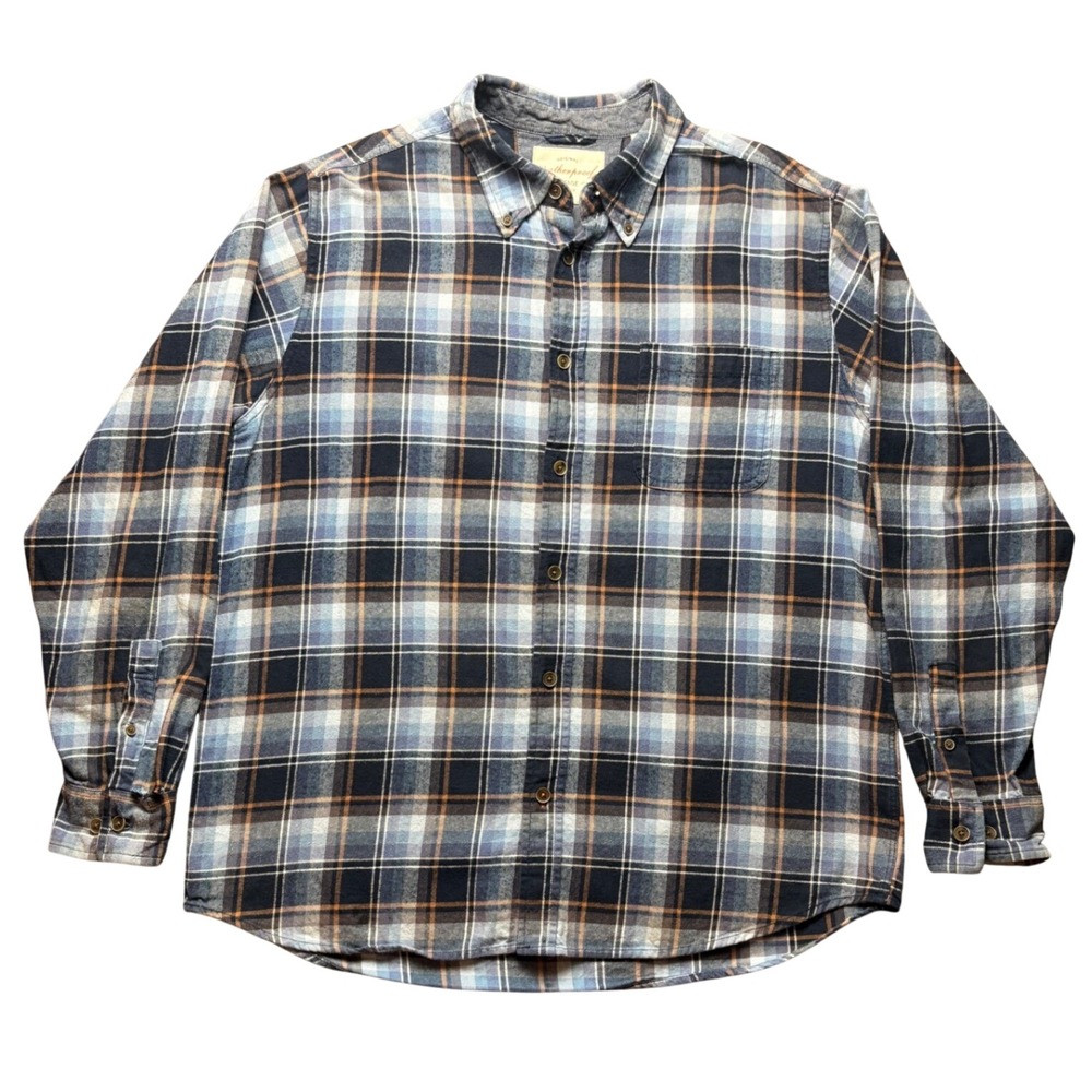 Weatherproof Vintage Shirt Mens XL Blue Brown‎ Plaid 100% Cotton Button Down